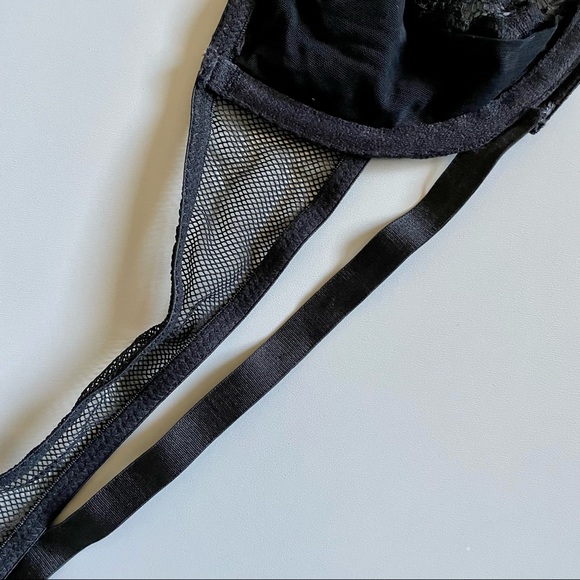 Black Strappy Bra Floral Lace Mesh Sides 34C Underwire No Tag Lingerie - Picture 8 of 12